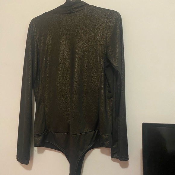 Arden B Womens Black Long Sleeve Plunging Neck Bodysuit Stretchy Size L - Picture 3 of 5